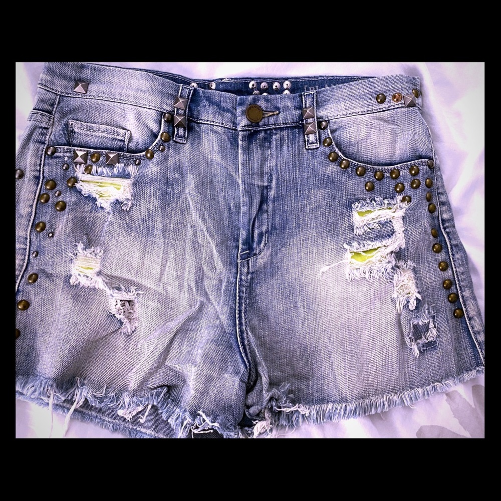 Blank NYC distressed studded high waist shorts